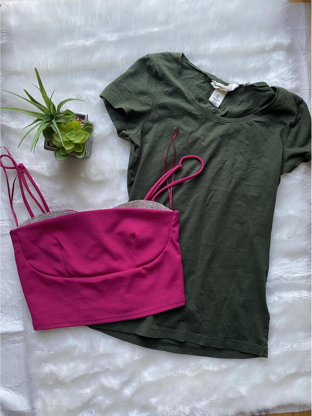 Women's Fushia Crop Top with Rhinestone Detail Bundle